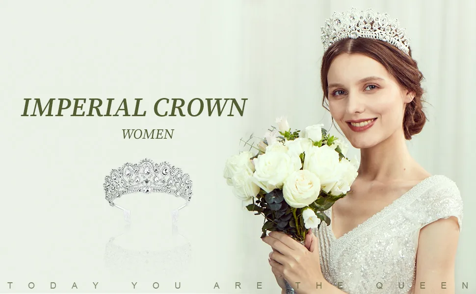BABEYOND Vintage Crystal Queen Crown Tiara Rhinestone Wedding Princess Tiara Headband with Comb Pin Silver - product information 2