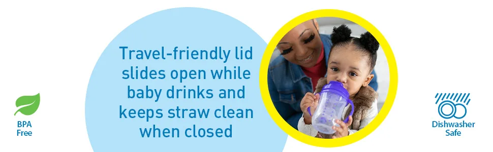 Dr. Brown's Baby's First Straw Cup Replacement Kit - Travel-friendly lid slides open while baby drinks and keeps straw clean when closed
