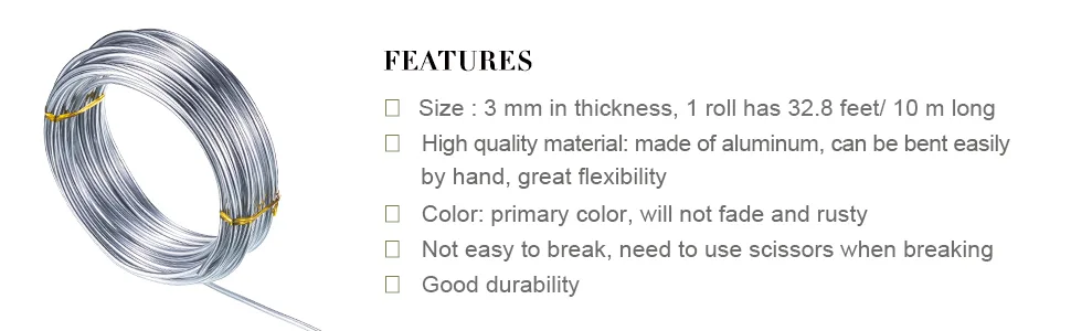 32.8 Feet Aluminum Wire  Wire Armature  Bendable Metal Craft Wire for Making Dolls Skeleton DIY Crafts(Silver  3 mm Thickness) 3 mm Thickness Silver 1 - product information 2