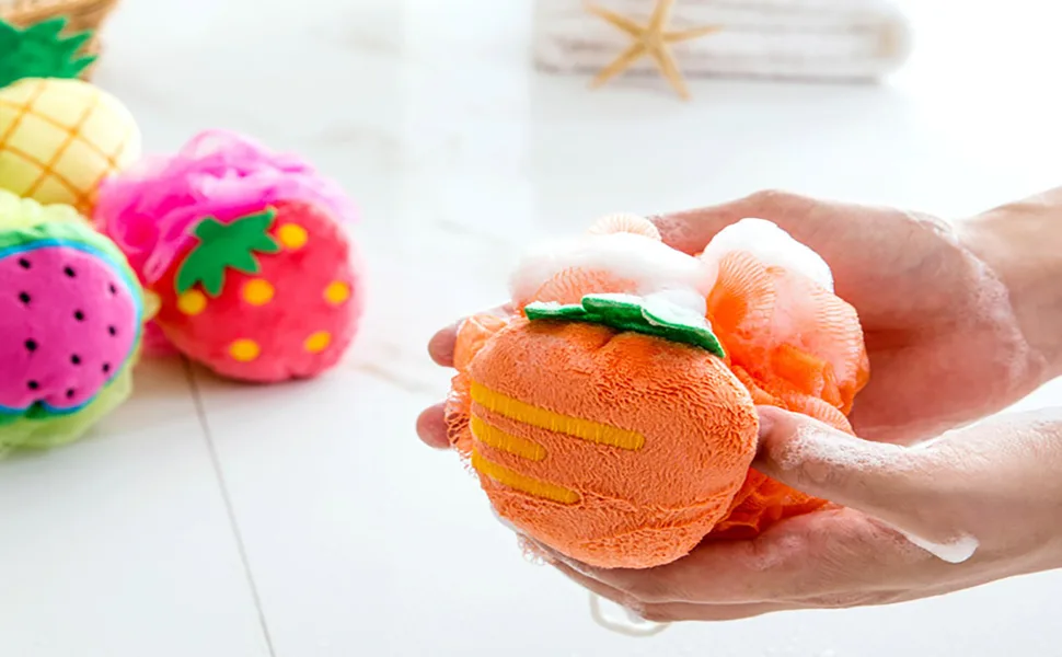 Rocutus 4pcs Child Bath Shower Sponge Pouf Loofahs Mesh Brush Shower Ball Cute Bath Flower with Hooks for Travel (Mixed 4) - Shower Sponge Pouf Loofahs Mesh Brush Shower Ball Mesh Bath and Shower Sponge Mesh Bath