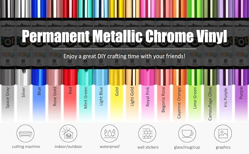 TECKWRAP Chrome Silver Adhesive Craft Vinyl Roll 1ftx5ft - metallic chrome vinyl