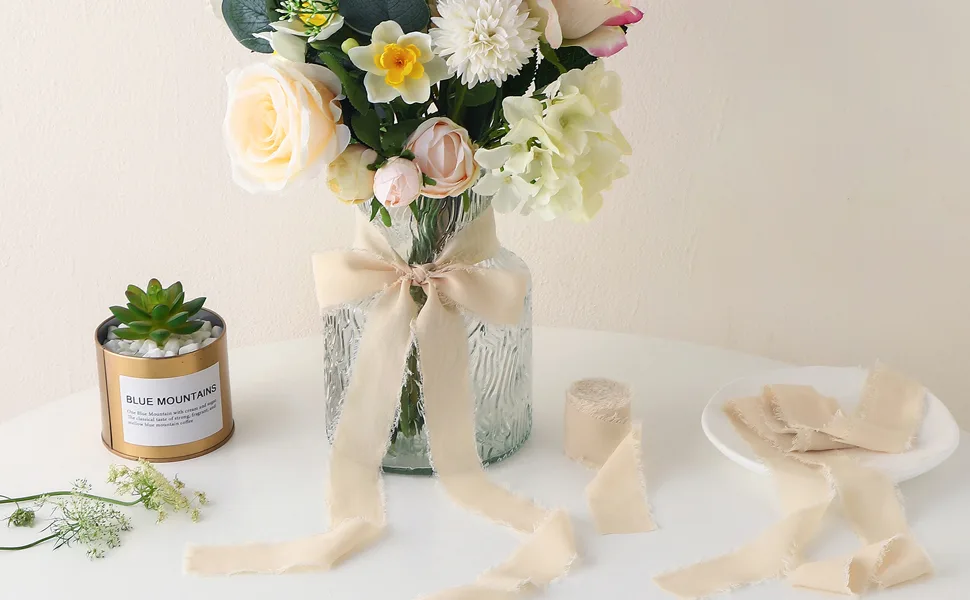 JEDIA Chiffon Ribbon  3 Rolls Champagne Beige Ribbon for Gift Wrapping  1.5 x 7Yd Chiffon Ribbon Set for Wedding  Bouquet Wrap  Bridal Bouquets  Wedding Invitations  DIY Crafts Beige pink 3 Rolls  1.5*21YD - product information 22