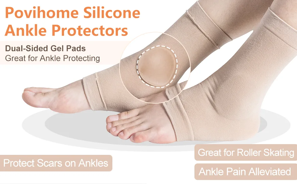 Povihome Elasticated Malleolar Sleeve with Two Gel Pads for Ankle Bone Cushioning & Protector  Great for Running  Skating  Cleats and Athletic Footwear - 1 Pair - product information 7