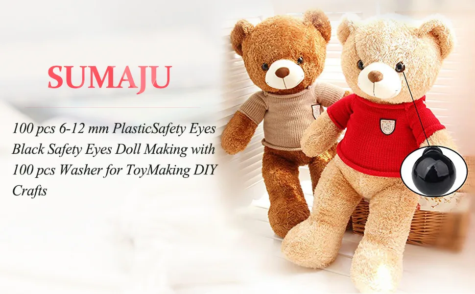 200 pcs 6-12 mm Plastic Safety Eyes  Black Safety Eyes Doll Making with Washer for Toy Making DIY Crafts - product information 2
