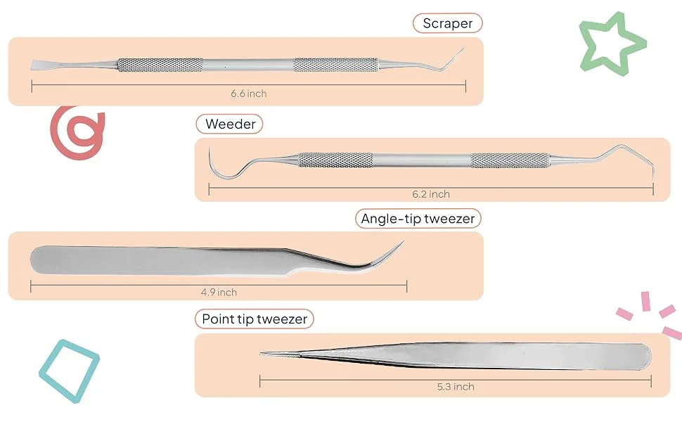 Premium Vinyl Weeding Tool Kit - Precision Stainless Steel Weeder - Hook and Pick with Fine Tweezers Crafting Set - by iVyne Light Blue - ivyne Complete weeding kit with cover