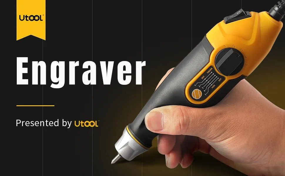 UTOOL Engraver Pen with Letter/Number Stencil  24W Handheld Etching Tool for Wood Metal Glass Engraving with 4 Replaceable Tungsten Carbide Steel Bits - engraver