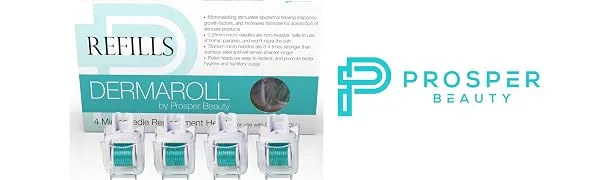 Derma Roller Microneedle 4 Piece Refill Only Kit  DERMAROLL REFILLS 0.25mm by Prosper Beauty  Face Roller Replacement Extra Dermaroller Heads Exfoliation Microdermabrasion Micro Dermapen Microneedling - derma roller microneedle