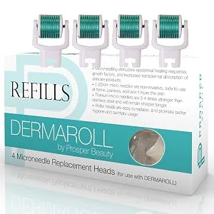 Derma Roller Microneedle 4 Piece Refill Only Kit  DERMAROLL REFILLS 0.25mm by Prosper Beauty  Face Roller Replacement Extra Dermaroller Heads Exfoliation Microdermabrasion Micro Dermapen Microneedling - derma roller microneedle