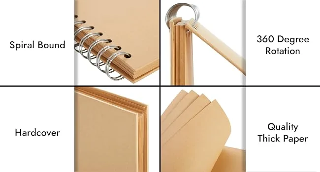 80 Pages Hardcover Kraft Scrapbook Albums  Blank Journal for Scrapbooking (8x8 Inches) - Features Infographic