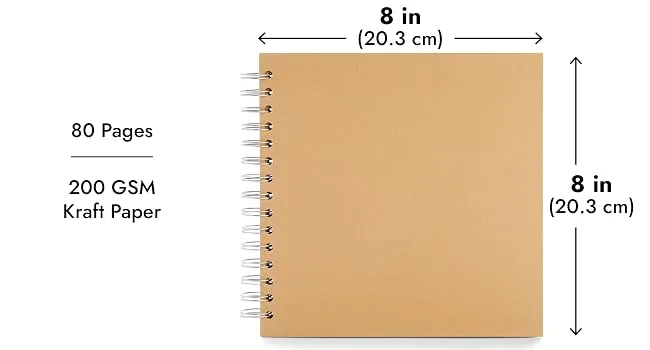 80 Pages Hardcover Kraft Scrapbook Albums  Blank Journal for Scrapbooking (8x8 Inches) - Size Infographic