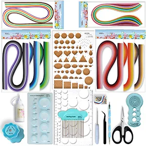 JUYA Paper Quilling Kit with 960 Strips and 14 Tools (Blue Tools  Width 3mm Have Glue) Width 3mm have Glue Blue Tools - QK03-300X300