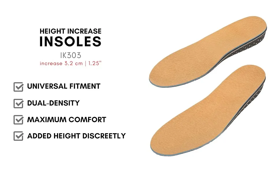 Height Increase Insole - Sheepskin Upper Comfort Elevator Shoe Insoles - 1.25 Inches Taller (Men)   Size Large (US Men Size 8 - 13) - IK303 - 1