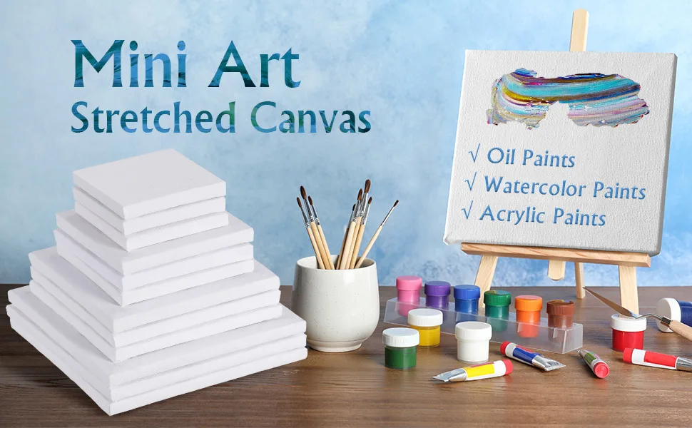 Hestya 12 Pieces Assorted Size Mini Art Canvas Stretched for Craft Painting Drawing (3 Inches  4 Inch  5 Inch  6 Inch) - product information 2