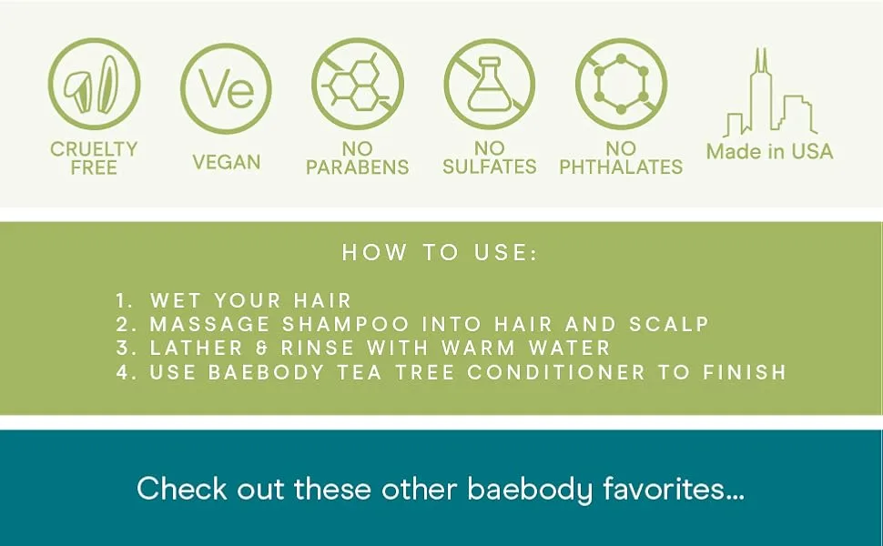 Baebody Tea Tree Oil Shampoo Tea Tree Shampoo - Baebody, tea tree shampoo, hair growth, sulfate free shampoo, natural shampoo, dry shampoo