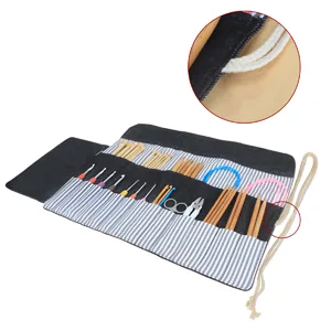 LUXJA Knitting Needles Organizer  Rolling Bag for Knitting Needles (up to 10 Inches)  Crochet Hooks and Accessories (No Accessories Included)  Black - roll