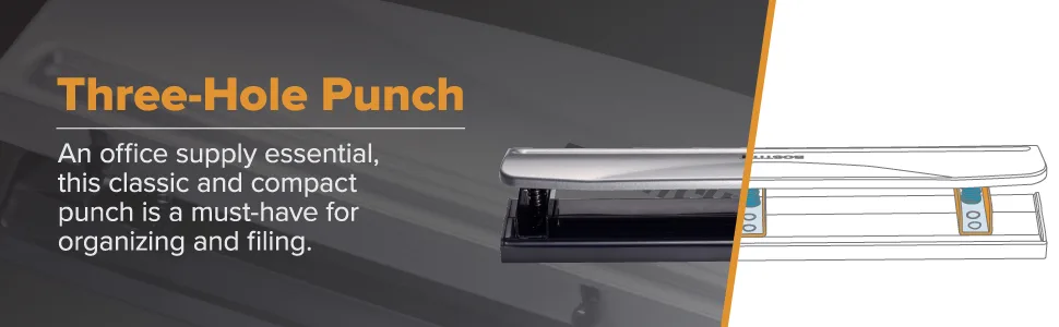 Bostitch Office 3 Hole Punch  Durable Metal Rubber Base  12 Sheets  Black - 3 Hole Punch
