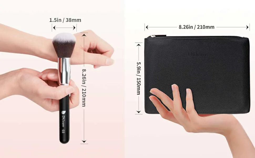 DUcare Travel Makeup Brushes set 15Pcs Makeup Brush Set with Bag Kabuki Foundation Blending Blush Eyeliner Shadow Brow Concealer Brushes Kit Black blackwithbag - ducare