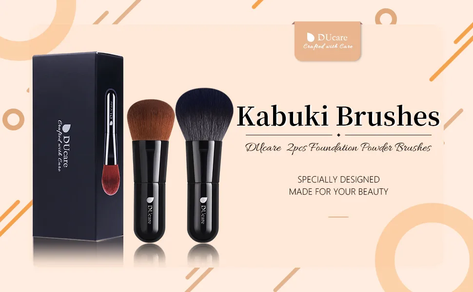 DUcare Kabuki Makeup Brushes Foundation Powder Blush Brushes Set 2 PCS - Buffing Stippling Liquid Blending Mineral Powder Makeup Tools Black brown - product information 22