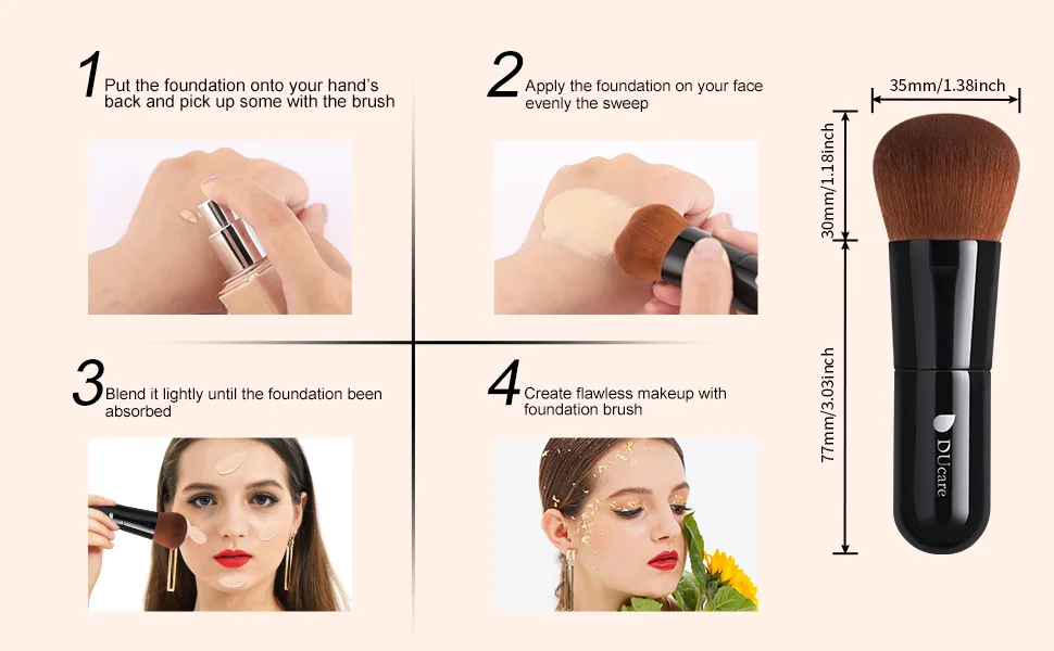 DUcare Kabuki Makeup Brushes Foundation Powder Blush Brushes Set 2 PCS - Buffing Stippling Liquid Blending Mineral Powder Makeup Tools Black brown - product information 23