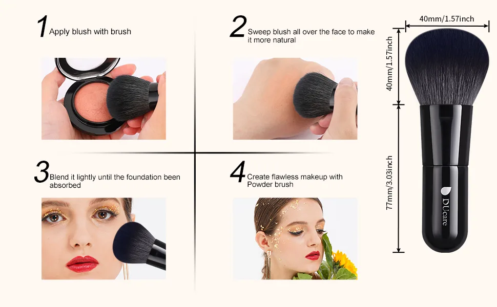 DUcare Kabuki Makeup Brushes Foundation Powder Blush Brushes Set 2 PCS - Buffing Stippling Liquid Blending Mineral Powder Makeup Tools Black brown - product information 24