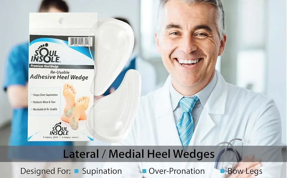 Heel Wedge for Over-Supination/Over-Pronation Re-Usable Adhesive Soul Insole - heel wedge insoles for supination, valgus wedge inserts, medial wedge, lateral wedge, overpronation