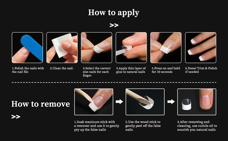 12 Sizes White French Fake Nail Art Tips 24pcs/kit Short Wrap Edge Armor DIY Acrylic False Nails Manicure Accessories Tool x 10 kits Square tips - apply false nails