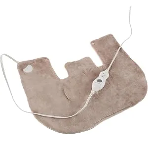Electric Neck and Shoulder Warmer - Heating Pad with 3 Settings  Auto Shut-Off  Front Clasp  and Long Detachable Cord by Bluestone (Tan) Neck/Shoulder - MACHINE WASHABLE