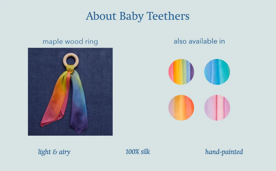 Sarah's Silks Silk and Wood Baby Teether Toy for Babies 3 Months and Older - Sea - about baby teethers maple wood ring also available in other colors