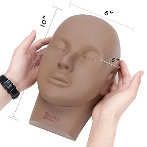 BHD BEAUTY Eyelash Practice Training Head for Makeup Cosmetology Dark Brown Flat Soft PVC Material Head with Mount Hole. - eyelash head