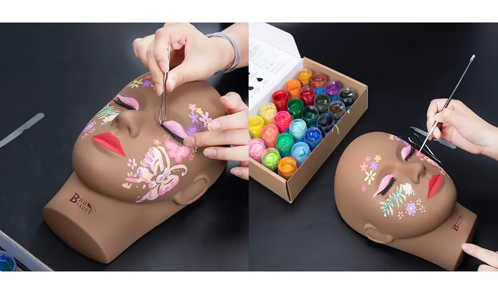 BHD BEAUTY Eyelash Practice Training Head for Makeup Cosmetology Dark Brown Flat Soft PVC Material Head with Mount Hole. - practice