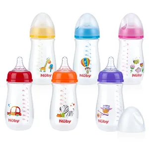 Nuby Wide Neck Bottle with Anti-Colic Air System  Colors/Prints May Vary  1pk Multi - group