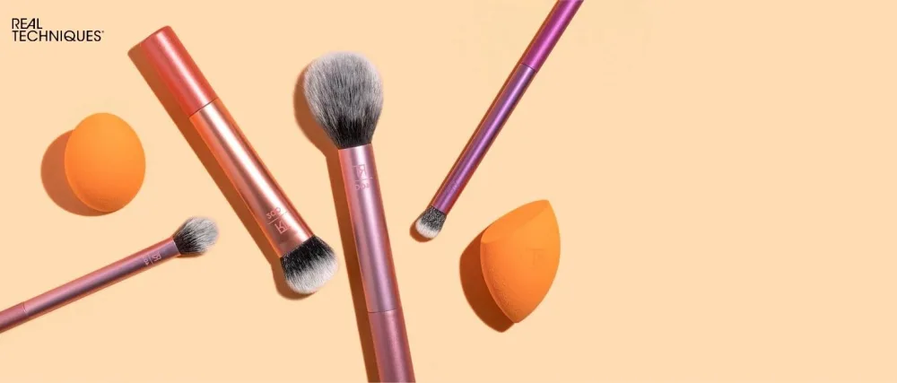 Real Techniques Flawless Base Makeup Brush Kit 2.0  Face Brush Set for Liquid  Cream  & Powder Products  Bronzer & Foundation  Streak Free Makeup Application  Soft Synthetic Brushes  3 Piece Set - banner