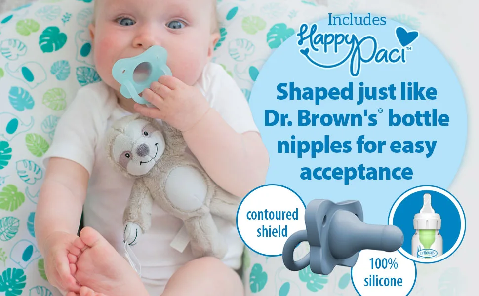 Dr. Brown's Baby Lovey Pacifier & Teether Holder  Triceratops with Grey HappyPaci  100% Silicone  0-12m - Includes HappyPaci, shaped just like Dr. Brown