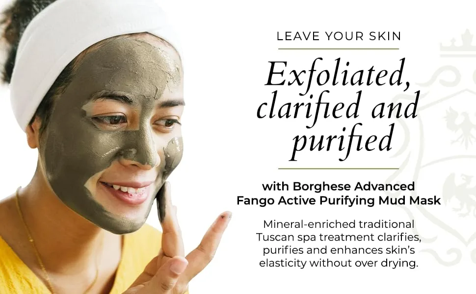 Borghese Advanced Fango Active Purifying Mud Mask For Face and Body  Ideal for Oily Dry and Combination Skin  2.7 Oz - Advanced Fango Active Mud for Face and Body