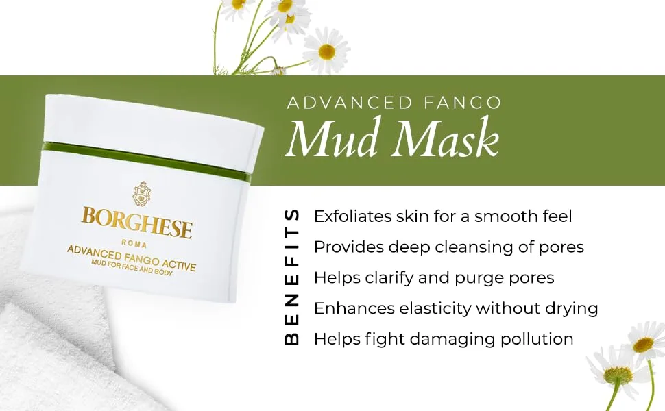 Borghese Advanced Fango Active Purifying Mud Mask For Face and Body  Ideal for Oily Dry and Combination Skin  2.7 Oz - Advanced Fango Active Mud for Face and Body