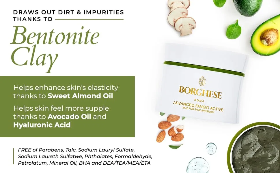 Borghese Advanced Fango Active Purifying Mud Mask For Face and Body  Ideal for Oily Dry and Combination Skin  2.7 Oz - Advanced Fango Active Mud for Face and Body