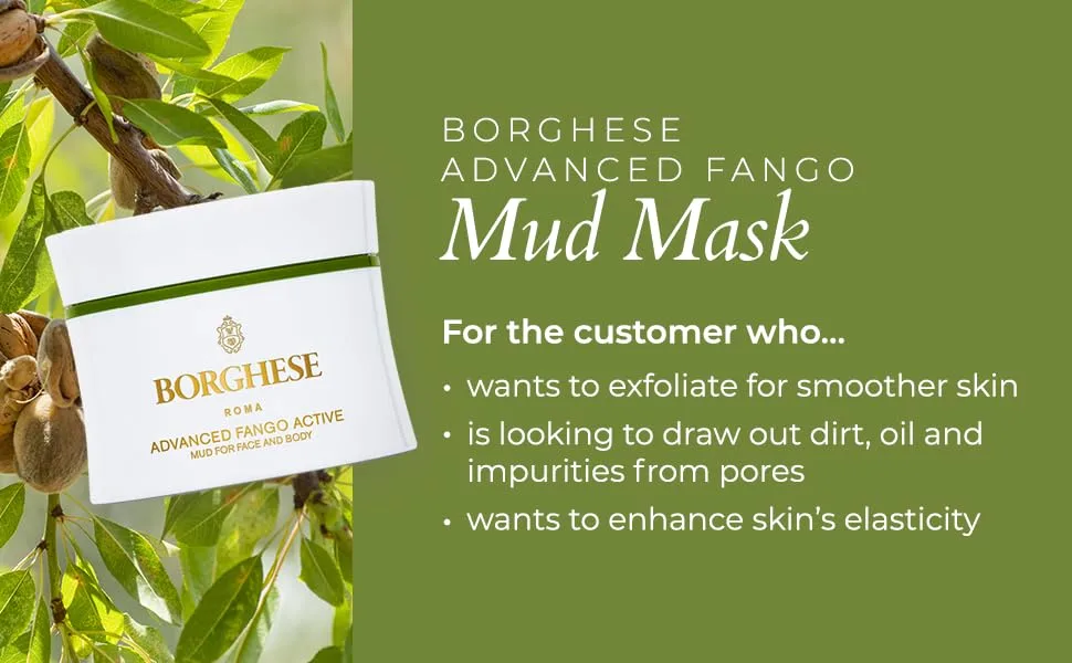 Borghese Advanced Fango Active Purifying Mud Mask For Face and Body  Ideal for Oily Dry and Combination Skin  2.7 Oz - Advanced Fango Active Mud for Face and Body