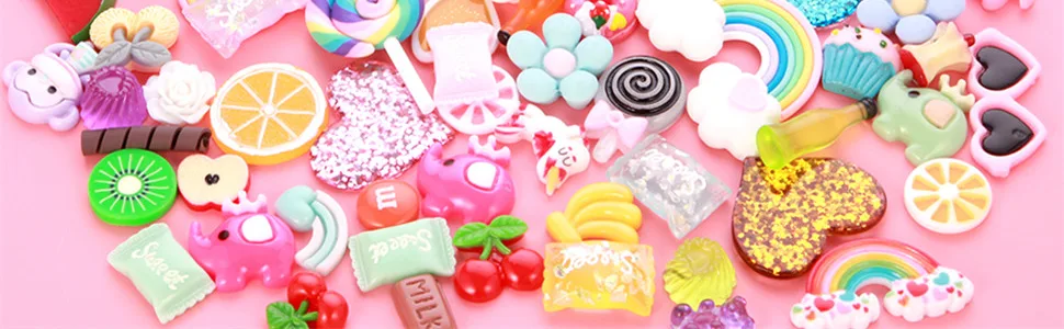 Slime Charms Cute Set - Charms for Slime Assorted Fruits Candy Sweets Flatback Resin Cabochons for Craft Making  Ornament Scrapbooking DIY Crafts (Candy) - slime charms