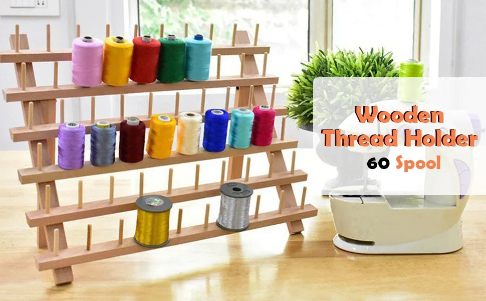 SAND MINE Wooden Thread Rack Sewing and Embroidery Thread Holder  60 Spools - product information 2