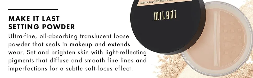 Milani Make It Last Setting Powder - Translucent Medium to Deep (0.12 Ounce) Cruelty-Free Mattifying Face Powder that Sets Makeup for Long-Lasting Wear - Milani Make It Last Setting Powder