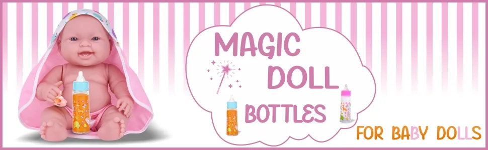 Exquisite Buggy My Sweet Baby Disappearing Magic Bottles - Includes 1 Milk  1 Juice Bottle with Pacifier for Baby Doll (Colorful) - baby doll bottles