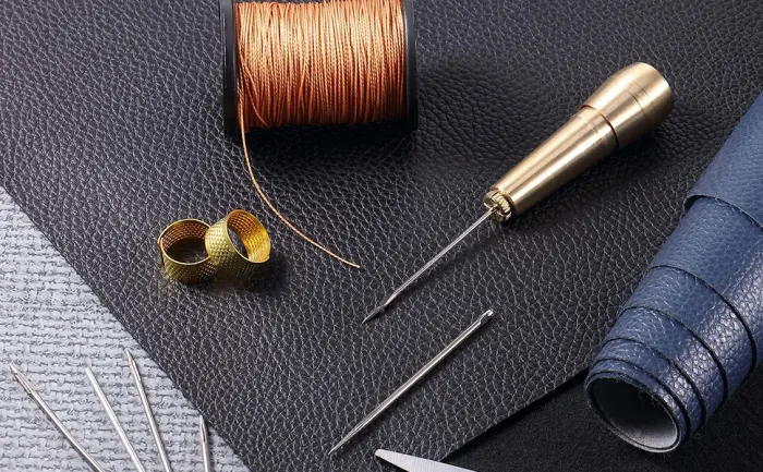 Copper Handle Sewing Awl 3 Needles Sewing Awl Repair Tool Hand Stitcher Handle Copper Tools for DIY Sewing Repairing Canvas Leather - Leather Sewing Tool