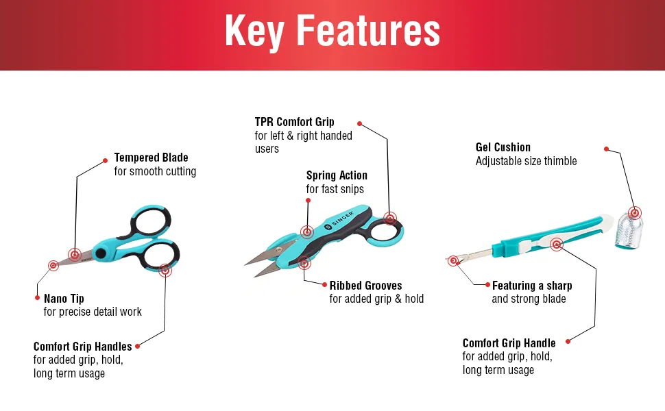 SINGER ProSeries Sewing Kits with Sewing Tools (Scissors & Seam Ripper Bundle) - Key features