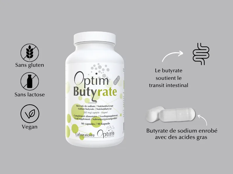 OPTIM Butyrate de Sodium Enrob 285mg Lib ration Progressive 90 G lules - Acide Butyrique pour Transit Intestinal et C lon - Vegan Sans Excipients Ind sirables - product information 1