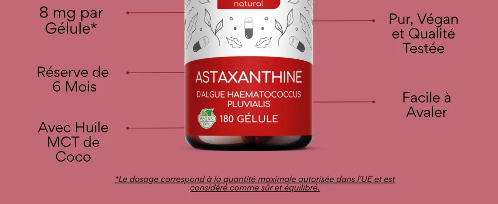 Astaxanthine Pure V gane - 80 mg ( quivalent 8 mg d astaxanthine) de l algue Haematococcus pluvialis - 180 G lules : Cure de 6 mois - Concentration & Biodisponibilit lev es - product information 3