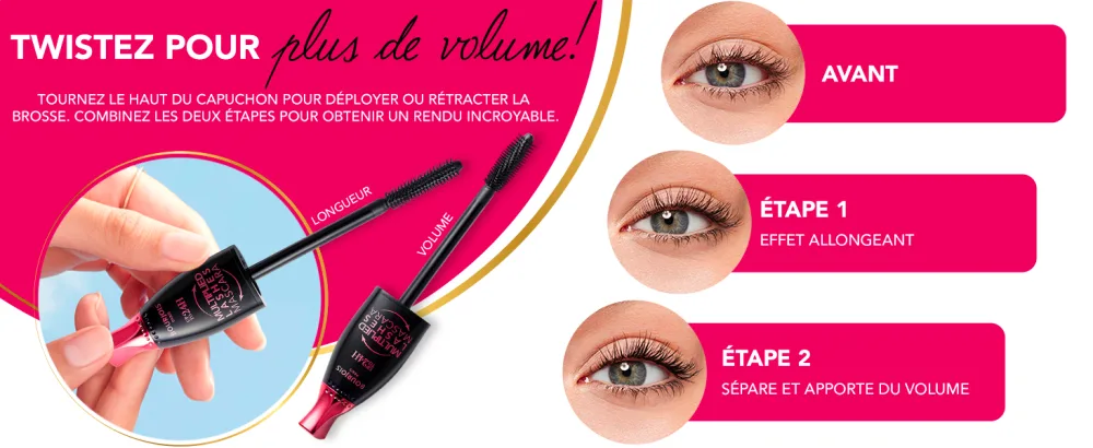 BOURJOIS MASCARA TWIST UP THE VOLUME Volume et Longueur Brosse plastique double position Noir/blanc 5 ml (Lot de 1) - product information 3
