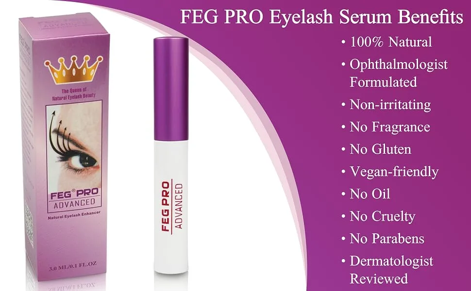 FEG Pro Advanced Specially Formulated Extra Strength Natural Eyelash Enhancer Serum for Growing Naturally Thicker  Fuller  Longer  and Seductive Eyelashes | 3ml | Stimulates Eyelash Growth - 100% natural non-irritating no fragrance gluten vegan-friendly no oil cruelty parabens dermatologist
