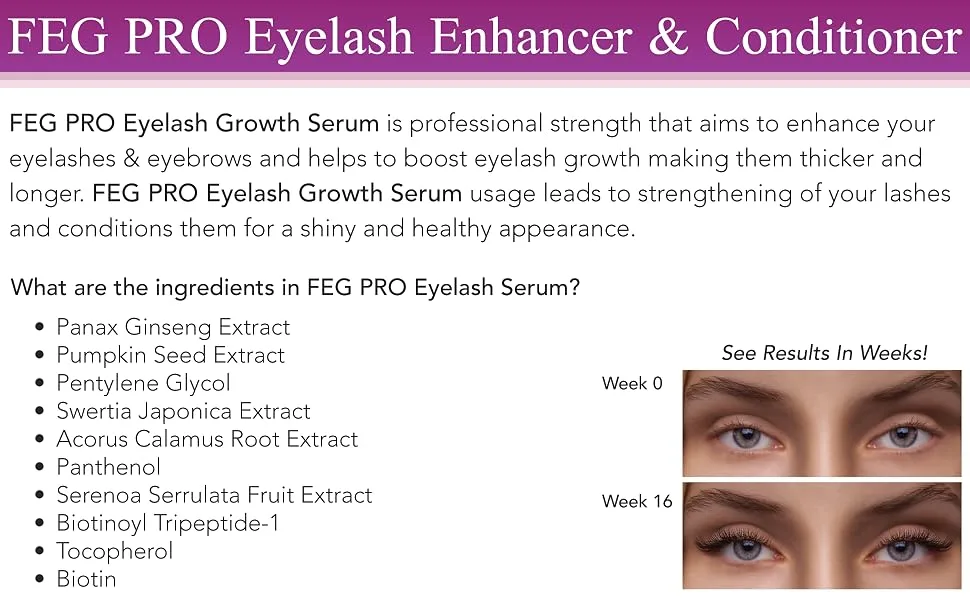 FEG Pro Advanced Specially Formulated Extra Strength Natural Eyelash Enhancer Serum for Growing Naturally Thicker  Fuller  Longer  and Seductive Eyelashes | 3ml | Stimulates Eyelash Growth - FEG Lash Serum was specifically created to strengthen, magnify, lengthen & thicken natural eyelashes