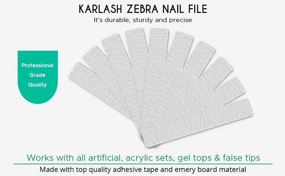 Karlash Professional Double Sided Emery Board Jumbo Zebra Nail File 80/80 50pcs - sdfsdf