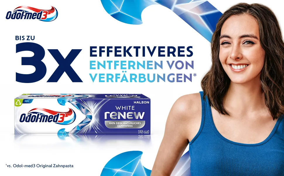 Odol-med3 White ReNEW Dentifrice jusqu' 3 fois plus efficace* formation d'un bouclier de protection pour des dents blanches longue dur e*** 75 ml Unit unique - product information 1